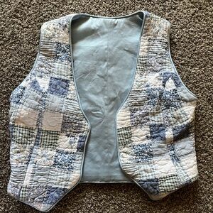 Vintage Quilted Vest in Blue and White